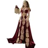 Elegant arabiska Dubai Bourgogne mantelformella aftonklänningar med avtagbara kjolsapplikationer Caftan Marocain Kaftan Velvet Women PR226S