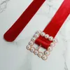 Belts Fashion Trendy Red Velvet Pearl Button Women's Belt Buckle Flannel Apricot Girdle For Girls Luxury Dress CeintureBelts Forb22
