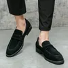 New Loafers Men Faux Suede Solid Color Classic Business Casual Banquet Everyday Vintage Stitching Mask Dress Shoes CP045