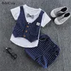 Bibicola Baby Boy Летняя одежда для малышей Младенческий воротник поворота с коротким рукавом + шорты костюм 1 2 3 4 года 220326
