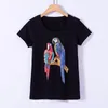 Women's T-Shirt M-4XL Summer Cotton T-shirts Sequins Parrot Beading Pattern Lady's All-match Trendy Tops Casual Women ShirtsWomen's Phyl