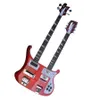 Dubbele nek Metallic Red Body 4+12 Strings elektrische gitaar met witte slagplaat, chromen hardware, palissander -toets, kan worden aangepast