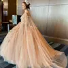 Champagne Quinceanera -klänningar med Cape Sparking Ball -klänning Sweet 15 Prom -klänningar Pärlor 3D Blommor Vestidos de 15 Anos