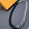 Europe America Fashion Men Hip-hop Silver Black-colour Hardwar Engraved V Initials Flower Pattern Thick Cuban Chain Links Necklace278P