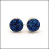 Stud Earrings Jewelry Fashion Gold Plated Round 12Mm Resin Druzy Drusy For Women Drop Delivery 2021 Comgw