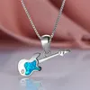 Kolye Kolyeleri Eşsiz Kadın Mavi Opal Kolye Klasik Gümüş Renk Zinciri Kadınlar Vintage Müzik Gitar Düğün Kolye