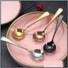 Spoons Flatware Kitchen Dining Bar Home Garden Ll Tea Coffee Sugar Spoon Stainless Steel Round Ice Cream Dessert Cutlery T Dhjvz