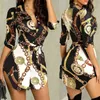 Style Womens Summer Long Blus Fashion Chain Print Stand Collar Shirt Autumn Casual kläder 220705