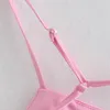ZA Women Hollow Design Silk Satijnen textuur Midi Suspender Jurk zomer Seksuele SEXY Reveal Slit Slim Pink 220613