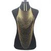 Moda de lujo Brillante Cuerpo Sexy Vientre Oro Plata Color Cadena completa Cuerpo Cadena Sujetador Esclavo Arnés Collar Borla Cintura Joyería T200507