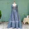 Sukienki imprezowe luksusowy Dubai koronkowy niebieski muzułmańska suknia wieczorowa 2022 elegancka długie rękawe Orskirt Arabic plus size Formalne suknie na wesele