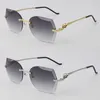 New Designer Diamond Cut Lens Cheetah series Stainless Rimless Frames Metal Carved lens Optical 18K Gold Silver Man Woman Large Eyewear Cat Eye Frame Size61-20-140MM