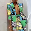 Fashion Printing 2 Piece Set Women Suit Blazer and Pants Matching Office Female Ladies Pant Formal 220718