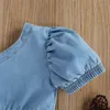 Bebek Yaz Giyim Kız İki Parça Set Çocuk Tek Omuz mahsulü Üstler Gömlek Yırtıcı Kot Şort Çocuklar İçin Cepler 220328