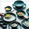 Dishes & Plates Nordic Ceramic Green Plate Combi-Set Household Porcelain Tableware Set Of Bowls Luxury Dinner For Restaurant ElDishes Dishes