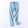 Vintage chude cztery guziki ołówek o wysokiej pasie dżinsy kobiety szczupłe dżinsowe spodnie dżinsowe pełne dżinsowe spodnie 220701