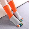 Socks & Hosiery 5 Pairs Long Toe Women Autumn Winter Luxury Five Finger Mid-tube Sock Japanese Colored Pure Cotton Pile With Toes