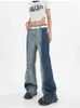 2022 E-Girl Taille Haute Bleu Dégradé Jeans Gothique Harajuku Denim Pantalon Long Baggy Pantalon Droit Femmes Pipes Larges streetwear L220726