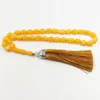 Beaded Strands Tasbih Men Muslim Prayer Beads Yellow Resin Cotton Tassel Misbaha Rosary Islamic Accessories Arabia Fashion Bracelets Inte22