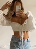 Top e camicette da donna eleganti con maniche a palloncino bianche crittografiche Camicie autunnali sexy senza schienale Crop Top Solid Fashion Blusas 220725