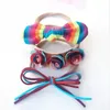 3 teile/satz INS baby mädchen regenbogen stirnband set kinder blume haar Bögen Kinder Haar Band Kaninchen Ohren zubehör Se