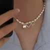 925 Stamp Necklace for Women Trendy Elegant Asymmetry Chain Pearls Smooth LOVE Heart Bride Jewelry Lover Gifts GC994