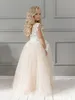 Long First Communion Dresses Princess Sparkly Tulle Flower Girl Dresses 레이스 볼 생일 웨딩 파티 드레스 MC2301