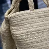 Högsta kvalitet LINEN STRAW TOTA PAGS Axel Casual Woman's Large Capacity Shopping Bag Semester Designer Holiday Plain Lafite Grass Woven Handväskor Y