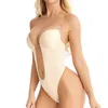 Waist and Abdominal Shapewear Bodysuit Deep V neck Body Shaper Women Clear Strap Padded Push Up Corset Backless u Plunge Thong Trainer 0719