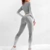 Seamless Women Yoga Set Workout Sportkläder Gym Kläder Fitness Långärmad Skörd Top Hög Midja Leggings Sportkläder 220330