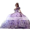 Lilas lavande épaules dénudées robes de Quinceanera 3D Appliques perlées à lacets Robe Corset longue fille robes de soirée de bal Robe