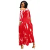 Kvinnor Casual Dresses Tie Dye Maxi Dress Plus Size S-5XL Half Sleeve Loose Long Split med Pocket Beach Outfits