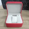 Caja roja para relojes de hombre, estuches cuadrados de material de cuero, tarjeta de certificado manual, caja de regalo para reloj de mujer, accesorios originales para reloj de pulsera