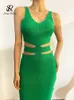 Singreiny Summer Knit Sexig rem Dres ihåliga ut elatisk midja Bodycon sundress Female Beach Split Backless Long Dress 220509