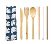 Träredskap Portable Travel Picnic Camping Cutlery Set Miljövänlig Bamboo Bestick Set Trä Designer - Set med påse Bag BBE14096