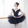 Stage Wear Professional Performance Ballet Swan Lake Tutu White Black Black Elastic Waist Ballerina Gallo a maglie dura in tulle in tulle con slip