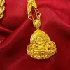 Buddhist Guanyin Pendant Necklace Rope Chain 18k Yellow Gold Filled Ornament Buddha Amulet Vintage Jewelry for Women Men8092962