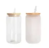 US STOCK Sublimation Glass Beer Mugs 12OZ 16OZ with Bamboo Lid Straw DIY Blanks Frosted Clear Can Shaped Tumblers Cups Heat Transfer Cocktail Iced Coffee