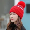 Beanie/Skull Caps Hat Women's Brushed And Thick Knitted Warm Windproof Revers Striped Fur Ball Woolen Cap1 Eger22