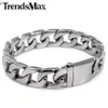 Trendsmax 13mm 316L Stainless Steel Bracelet Mens Wristband Curb Silver Color HB83289k