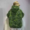 2022 Streetwear Loose Pullovers Woman Zebra Print Hoodies Neon Green Overized Harajuku Korean Dent Fashion Coat Ladies Sweat T220726