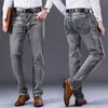 Summer Men Grey Blue Cienkie proste dżinsy Szczupłe, Proste Advanced Business Business Casualne spodnie Męskie spodnie marki 201111111