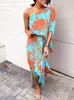 Casual Dresses Plant Print Summer For Women One Shoulder Boho Long Dress Vestidos De MujerCasual