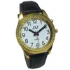 Armbanduhren Französisch sprechende Uhr mit Alarmfunktion, Datum und Uhrzeit, weißes Zifferblatt, goldenes Gehäuse TAF-20Armbanduhren