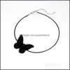 Chokers Bohemian Crystal Butterfly Choker Black Lace Beaded Pave Insect Charm Pendant Necklace For Women And Girls Drop Dhseller2010 Dhnc1