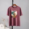 hirsionsan aesthetic printed t shirts 여자 소프트 빈티지 느슨한 티 추상 그래픽면 tshirts 여름 캐주얼 탑 220525