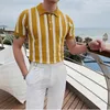 Camisetas masculinas suéter de primavera de camiseta masculina lapela lã de lã de lã de lã preto e branco botões de negócios curtos de manga curta