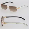 New Metal Square Rimless Luxury Diamond Cut Sunglasses Black and White Vertical Stripes Buffalo horn Sun glasses 18K Gold Frame Woman 3524012 Men Frames Size 57-18-140