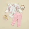 Citgeett Autumn Baby Girls Flower Print Long Sleeves Romper Pink Pants Sluts Set J220711