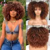 Krótkie włosy afro perwersyjne peruki z grzywką dla czarnych kobiet cosplay lolita syntetyczna Ombre Blueless Blond Pink Red Perg Curlcoo 220707